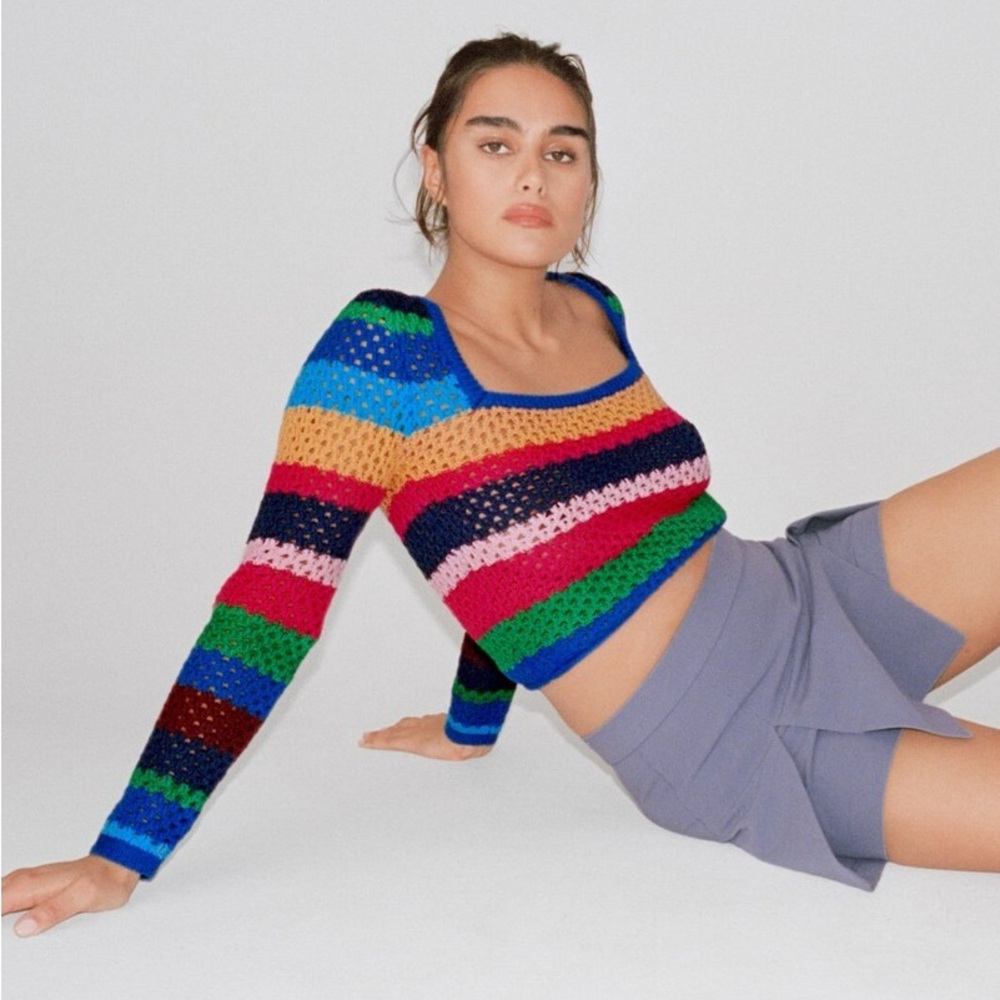 Zara Crochet Knit Rainbow Sweater